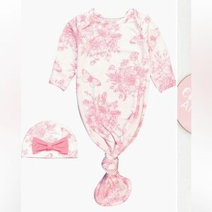 RuffleButts Pink Floral Newborn One Piece with Hat